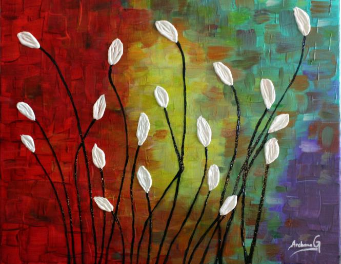 Modern Art with White Tulips